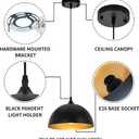 Farmhouse Pendant Lighting for Kitchen Island,Black and Gold Dome Pendant Light Fixtures, Industrial Hanging Ceiling Light for Dining Room Foyer Cafe Kitchen Sink, 2 Pack