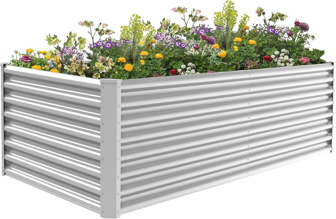 6X3X2ft Raised Garden Bed for Gardening,Galvanized Planter Boxes Outdoor Patio Kit Planting Bed for Vegetables Flowers Herb,Silver