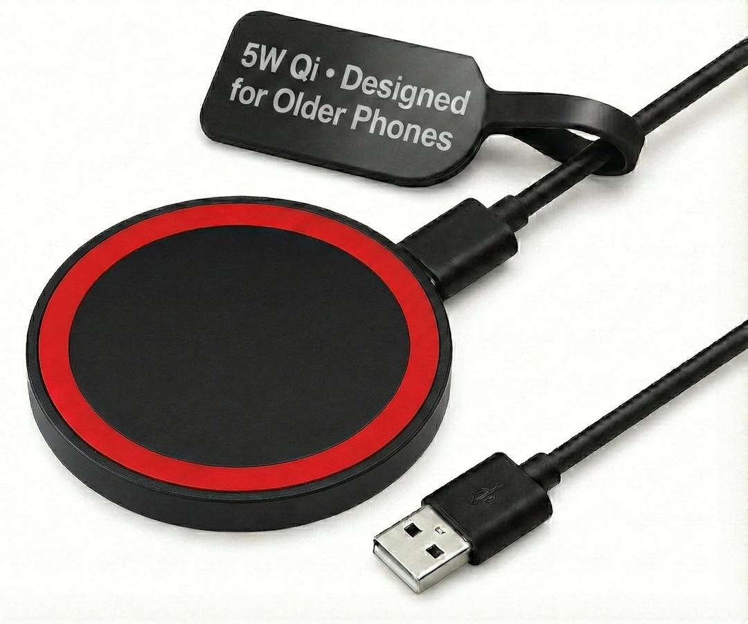 Wireless Charging Pad 5W  Best for Older QiEnabled Phones (iPhone 811, Samsung S6S9)  Standard 5V USB Charger, Slim & CaseFriendly  Not Fast Charging/Not MagSafe - RED