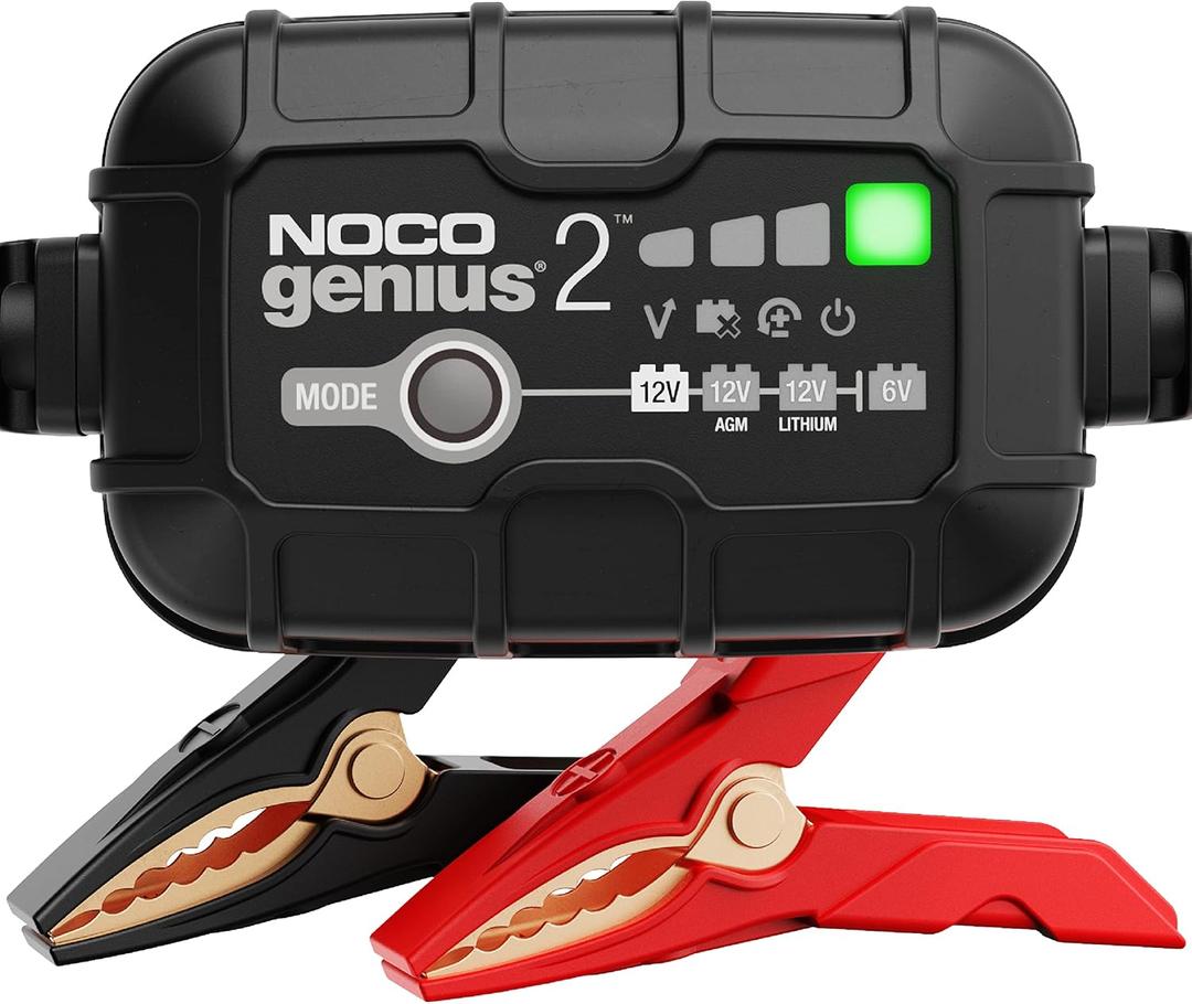 NOCO GENIUS2: 2A 6V/12V Smart Battery Charger  Automatic Maintainer, Trickle Charger & Desulfator with Overcharge Protection & Temperature Compensation  For Lead-Acid & Lithium Batteries