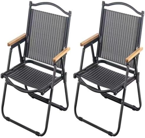 2-Pack Portable Folding Fishing Chair with Thickened Steel Frame, Solid Wood Armrests & Teslin Fabric - Lightweight Collapsible for Hiking, Beach, Backpacking & Picnic