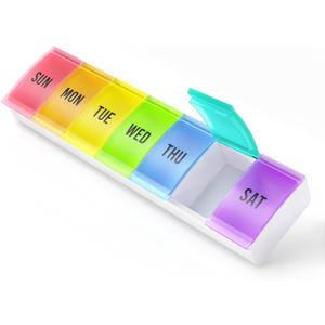 Barhon Medium Size Pill Organizer Weekly, 7 Day Medicine Pill Organizers, Daily Pills Box Case Travel for Big Vitamin Supplements Fish Oil, Multi-Colored