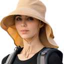 Packable Extra Large Brim Floppy Sun Hat Reversible UPF 50+ Beach Sun Bucket Hat (A-Khaki)