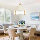 20.4'' Gold Drum Chandelier with White Linen Fabric Shade, 20.4in