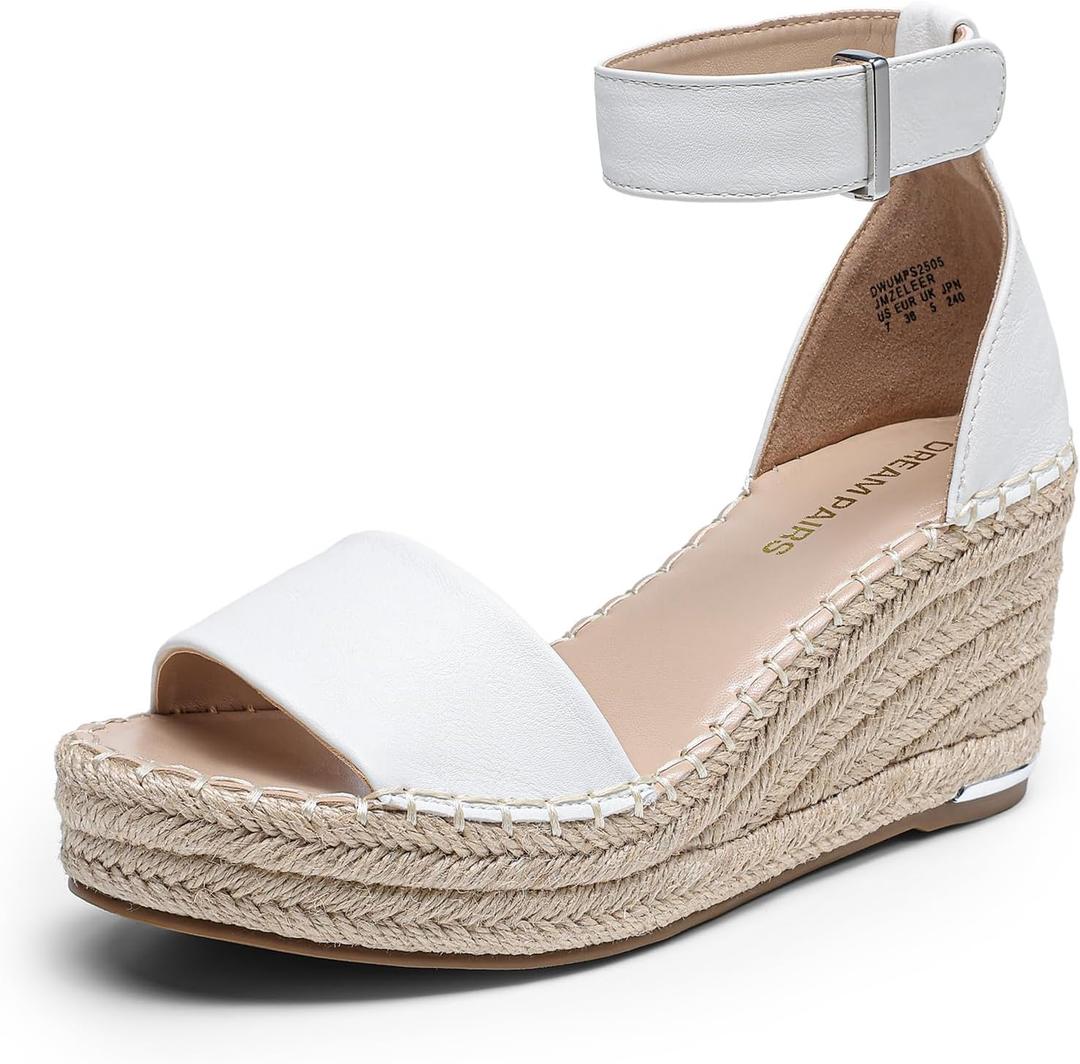 DREAM PAIRS Women's Wedge Sandals Open Toe Espadrilles Sandals Comfortable Dressy Ankle Strap Platform Sandals Suitable for Work Beach Summer Shoes (9, White)