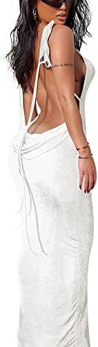 Doweha Women Backless Cowl Neck Cocktail Going Out Dress Halter Slip Long Semi Formal Party 2025 Spring Summer Maxi Dress, M, White