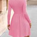 Zenlonr Women's Fall Dresses 2025 Casual Long Sleeve Ribbed Knit Crewneck Short Dress Flowy A-Line Party Dresses (Pink, L)