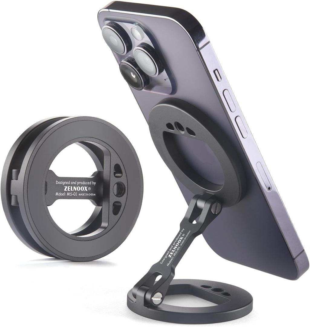 Double Magnetic Ring Phone Holder  Attach to Any Iron Surface | 1/4" Screw Hole | Compatible with iPhone 16/15/14/13/12 Pro Max Series & MagSafe Cases (MS-01-Black)