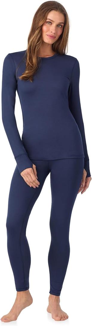 Cuddl Duds Womens Fleece Lined Thermal Base Layer Set  Long Sleeve Shirt & Leggings for Cold Weather  Lounge Set for Women (Small, Peacoat Navy)