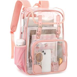 Fuyicat Clear Backpack Heavy Duty PVC Transparent Girls Kids School Backpacks Stadium Approved See Through College Bookbag for Women (Pink)