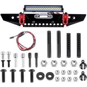 GLOBACT Metal Front Bumper with Lights Bar Tow Trailer for Traxxas TRX4 Axial SCX10 90046 90047 SCX10 II III 1/10 RC Crawler Upgrades Parts