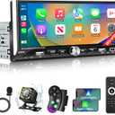 Single Din Car Stereo with Wireless Apple Carplay Android Auto, 6.9" IPS Touchscreen Car Stereo with Bluetooth 5.2 Handsfree Mirror Link Backup Camera GPS Navigation Dual USB Fast Charge FM AM EQ SWC