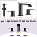 Homevacious Matte Black Waterfall Bathroom Faucet for Sink 3 Hole 8 Inch Widespread Bathroom Sink Faucets with Pop-up Drain Supply Lines Stainless Steel 2-Handle Bathroom Sink Faucet for Bath Vanity