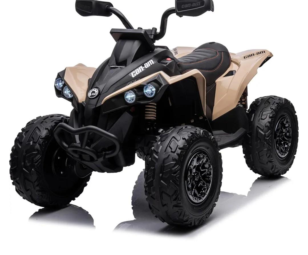 24V Can Am Renegade Ride-On ATV for Kids - LED, MP3/USB/Radio, Bluetooth, Leather Seat - Safe Outdoor Fun for 3-8 Years (Khaki)