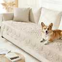 Arfntevss Couch Cover for Dogs Boho Plush Washable Sofa Covers for 3 Cushion Couch Pet Friendly Fuzzy Slipcovers 3 Seat Anti-Slip Sectional Furniture Protector (Plush Vines Cream White, 35.5" x 71")