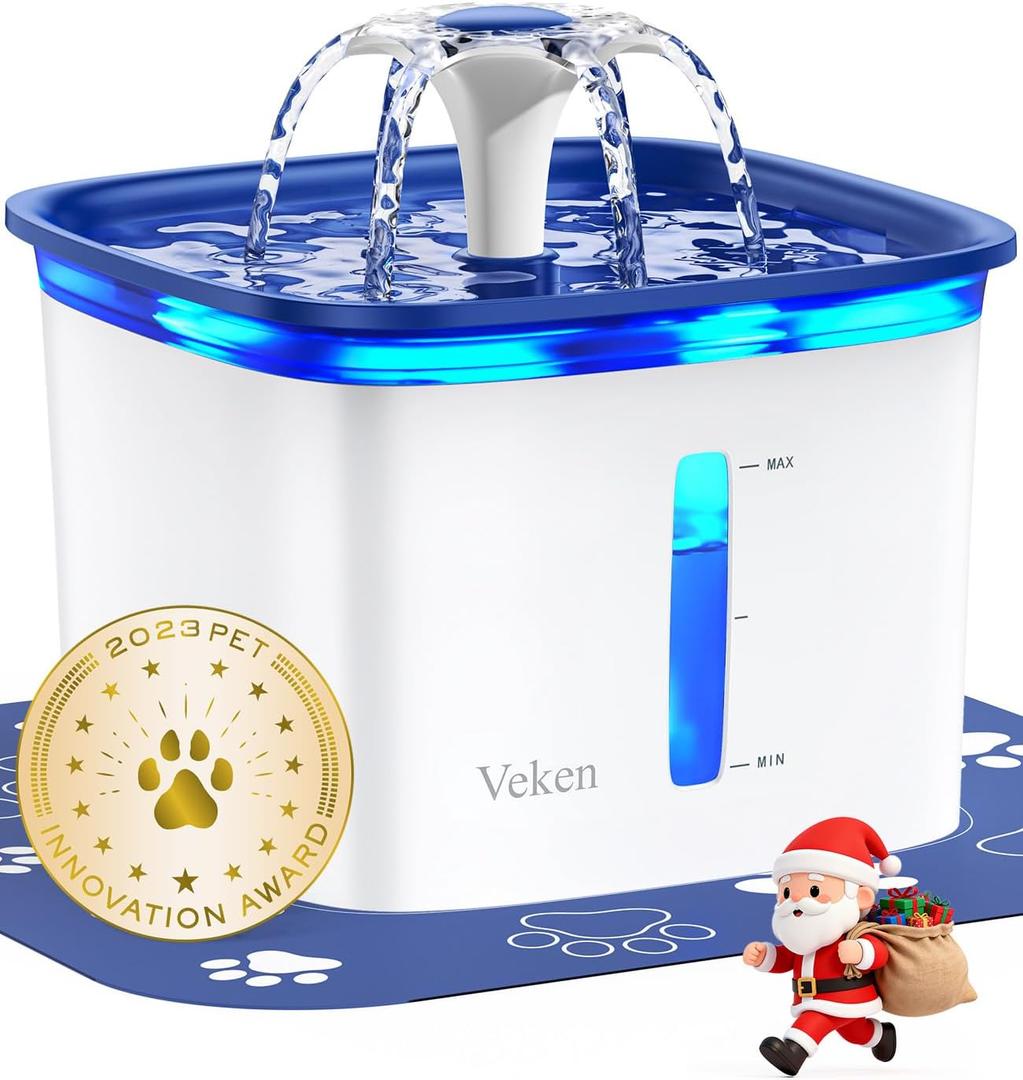 Veken Innovation Award Winner 95oz/2.8L Pet Fountain, Automatic Cat Water Fountain Dog Water Dispenser with Replacement Filters for Cats, Dogs, Multiple Pets (Blue, Plastic)