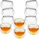 Double-walled Borosilicate Teacup Glass Heat-resisting Tea Cup Hold 2 Oz, Set of 10