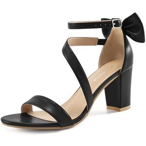 Reimferce Comfortable Block Heels for Women: 3.14" Stable Walk for Confidence on Wedding - Elegant Bow Ankle Strap & Cushioned Insole for Bride & Bridesmaids Size 39