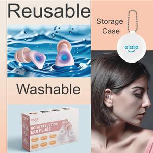 Elate Silicone Ear Plugs for Sleeping, 27dB Noise Reduction Reusable Earplugs, Soft Comfortable Ear Plugs for Snoring, Travel, Study, Concert, Swimming with Case - Pink (1 pair (Pack of 1))