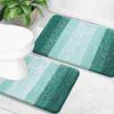 OLANLY Bathroom Rug Set 2 Piece, Soft Absorbent Microfiber Bath Mats and U-Shaped Contour Toilet Rug, Non-Slip, Machine Wash Dry, Plush Shaggy Bath Mats for Bathroom (24"x16"+24"x20", Blackish Green)