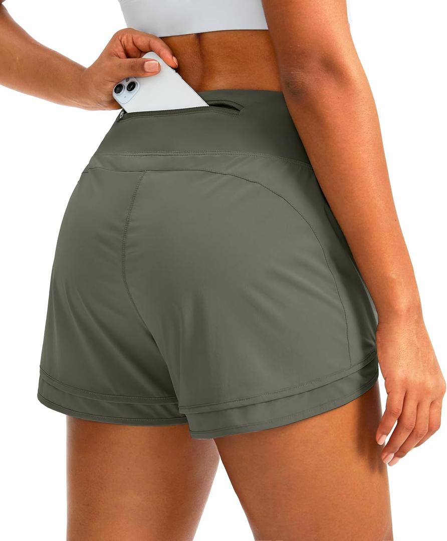 Women's Running Shorts High Waisted Quick-Dry 3 Inch Gym Workout Athletic Shorts for Women with Zipper Pocket (Green, XS)