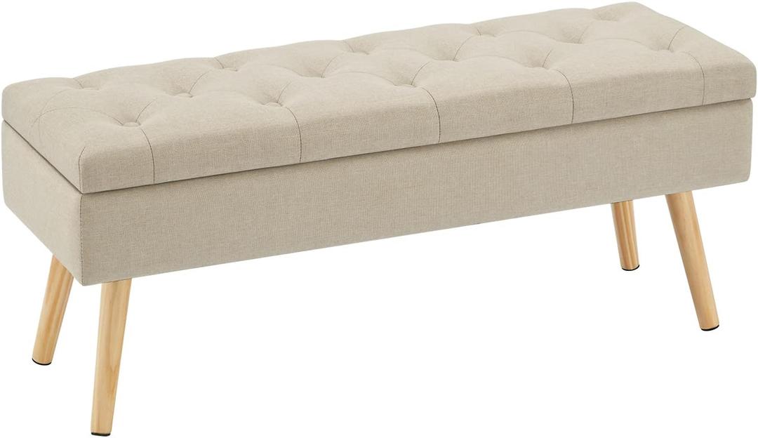 Gitrah Storage Bench Entryway Bench End of Bed Bench Ottoman Upholstered Linen Bedroom Bench Tufted Bench with Wooden Legs 40" Beige