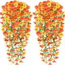TOCHGREEN Artificial Fall Hanging Flowers Plants for Outdoor Fall Decor,2PCS Faux Silk Long Trailing Vines UV Resistant Fake Mums Morning Glory Flowers for Halloween Patio Outside Autumn Decor (Orange Yellow), 5"D x 5"W x 15"H