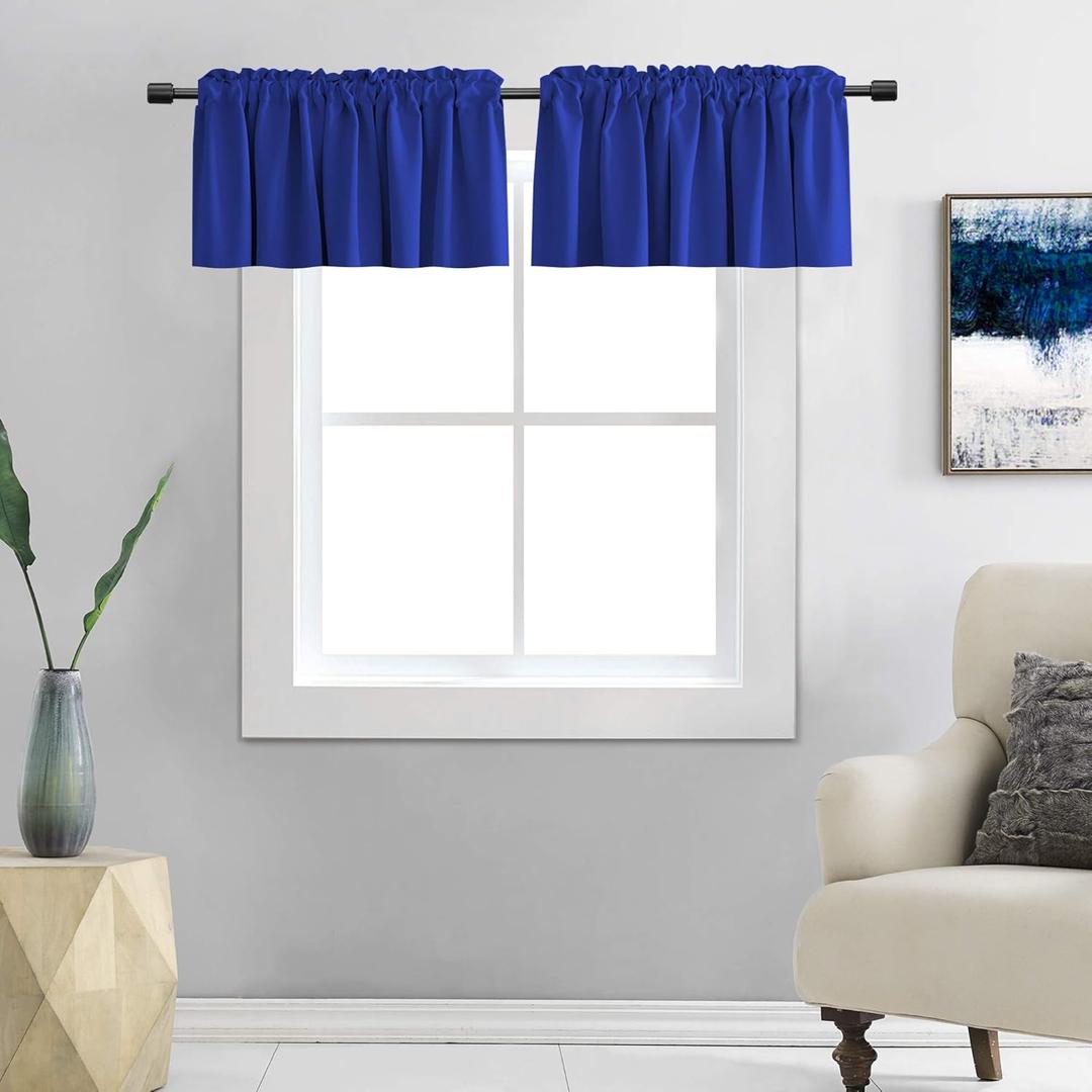 DONREN 2 Panels Royal Blue Valances for Bedroom - Small Window Rod Pocket Curtain Valances(42 by 12 Inch,2 Panels)
