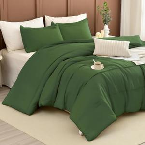 Masaca Oversized King Comforter 128"x120",Olive Green Pinch Pleated Extra Large King Bedding Comforter Set,Soft Lightweight Rustic Farmhouse Boho Dark Green Bedding 3 Pieces
