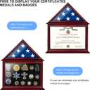 Solid Wood Flag Certificate Display Case Box with HD Tempered Glass Fit Small Folded 3'x5' American Flag(Not for 9.5'x5' Burial Flag), Veteran Military Shadow Box Felt Lining for Badge Medal, Mahogany