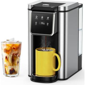 Single Serve Coffee Maker for K-Cup Pod and Grounds, Hot and Iced Coffee Maker, Strong Button Feature, 6 to 14 Oz Brew Sizes, 50oz Removable Reservoir, Up to 6.5 Inch Cup, Stainless Steel, Black