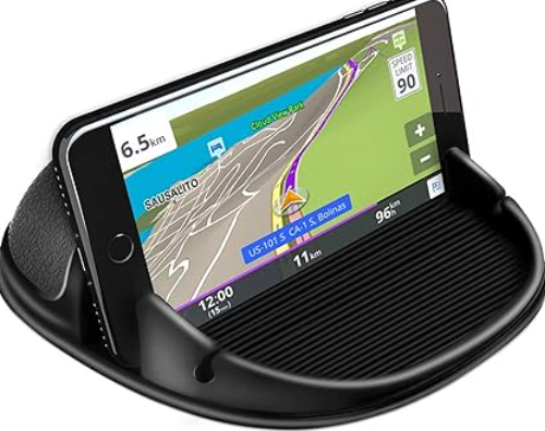 Loncaster Car Phone Holder, Car Phone Mount Silicone Car Pad Mat for Various Dashboards, Slip Free Desk Phone Stand Compatible with iPhone, Samsung, Android Smartphones, GPS Devices and More, Black