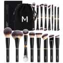 MAANGE Makeup Brushes 16Pcs Professional Foundation Powder Blush Contour Eyeshadows Double-End Makeup Brushes Set with Bag and Gift Box-Black