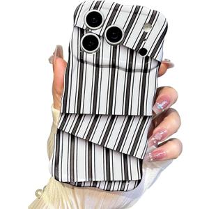 2 x I-MGAE-IN-AR Cute for iPhone 17 Pro Max Case Striped Phone Case [Curly Wave Edge] [Full Camera Protection] [14 FT Drop Protection] Soft TPU Slim Shockproof Phone Cover for Men and Women, Black