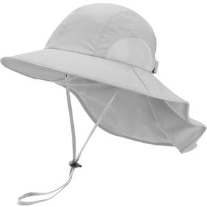 Camptrace Toddler Kids Sun Hats with Neck Flap UPF 50+ UV Protection Wide Rigid Brim Boys Girls Beach Swim Sunhat (2-5T, 01-grey)