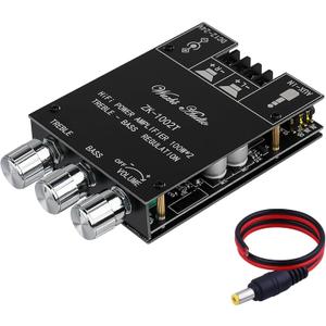 ZK-1002T 2.0 Channel Bluetooth 5.0 Amplifier Board 200W HiFi Subwoofer Audio AMP with Treble and Bass Control BT and AUX Inputs, DC 12-24V 2.0 Channel Stereo AMP Module for DIY Speakers