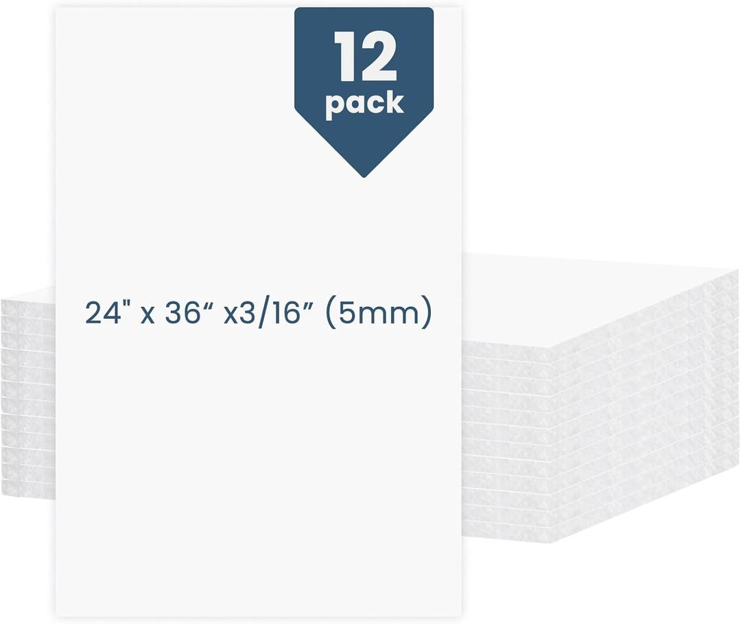 12 Pack White Foam Board 24 x 36 Inches, 3/16 Inch (5mm) Thick Poster Board