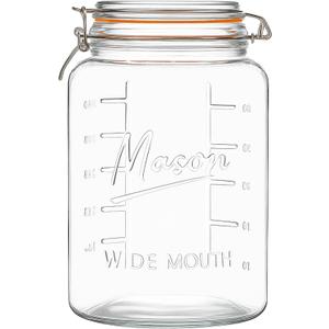 kitchentoolz 1 Gallon Glass Mason Storage Jars with Airtight Lids & Measurment Marks, Super Wide Mouth Canning Jars with Large Capacity for Pickles & Overnight Oats - 1 Pack