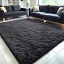 Area Rugs for Living Room Bedroom, Machine Washable Soft Fluffy Shaggy Bedside Rug, Indoor Floor Carpet for Kids Girls and Boys, Dorms, Nursery Rooms, Home Decor Aesthetic, Black