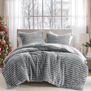 Intelligent Design Twin Comforter Set, Cozy Plush Bedding, Microfiber Reverse, 2 Piece, Lightweight, Super Soft Ribbed Velvet Comforter 1 Sham, All Season Fluffy Bed Set, Avril, Twin/Twin XL Grey