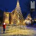 Lomotech Christmas Tree Lights - 10Ft 404 LED with 7.08" Topper, Remote Controll Waterproof Iron Pole Waterfall Lights for Outdoor Christmas Decorations (Warm White)