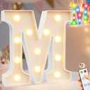 Pooqla LED Light Up Letters, Warm White and Colorful Lighted Marquee Letters with Remote, Lighted Letter for Party Birthday Decorations, Gift for Girls Boys Night Light, Wedding Home Decor, Letter M