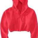 Women's Cropped Hoodie Fleece Long Sleeve Pullover Cut Off Hood Sweatshirt (M, Red)