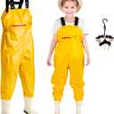 Ghosthorn Chest Waders for Kids Youth Fishing Waders Waterproof Hunting Waders with Boots Nylon Waders for Toddler Children, 14-15 Big Kid Yellow