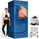 Sauna Box, Upgraded Portable Sauna for Home 5Layer Waterproof,3L 1200W Steamer,9 Levels,Dual YKK Zippers,Big Folding Chair,99 Mins Timer,Remote Control,Steam Sauna Room Personal Saunas Tent,Dark Blue
