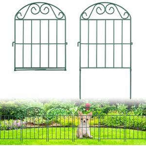 ADAVIN 10 Panels Collapsible Garden Fence Animal Barrier,10 Ft(L) x 24 in(H) Green Rustproof Metal Wire Panel Border for Dogs Rabbits, Flower Edging for Landscape Patio Yard Outdoor Decor, Arched