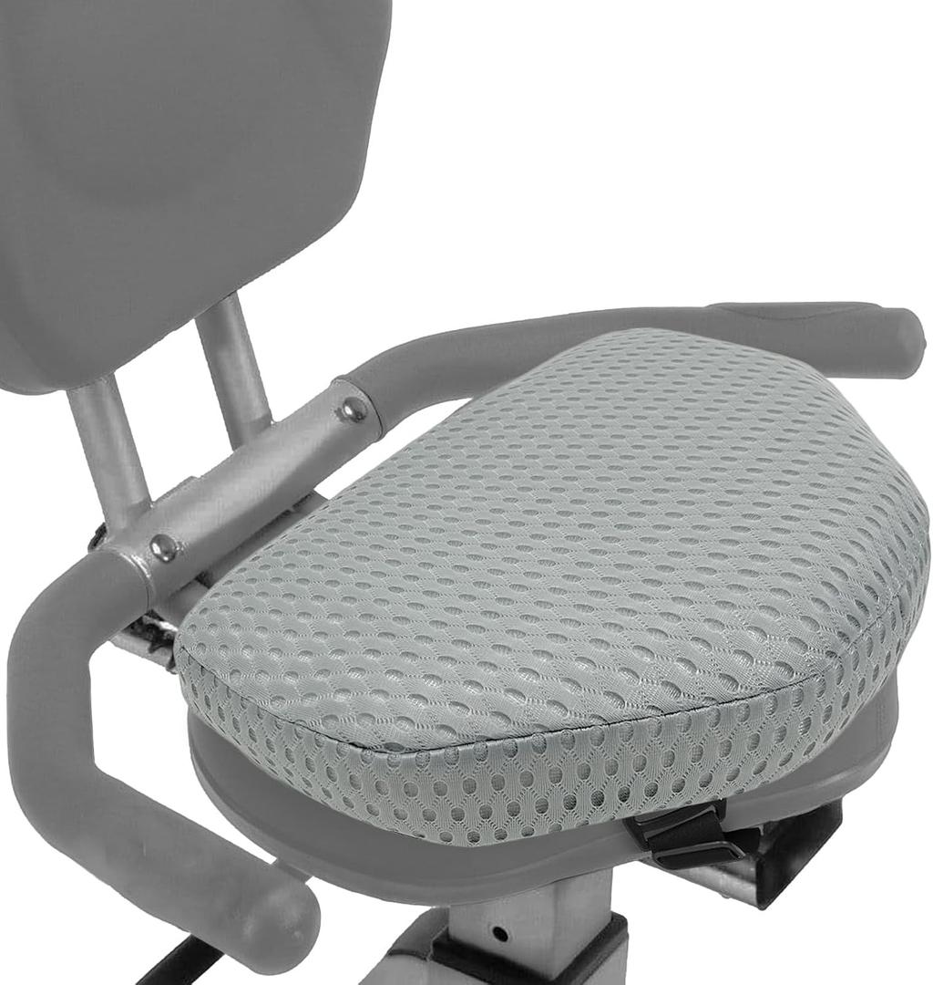 3" Thick Universal Recumbent Bike Seat Cushion - Anti-Slip Pad with Fixed Strap & One-Sided Silicone Printing Exercise Bikes Seat Cushion (Gray)