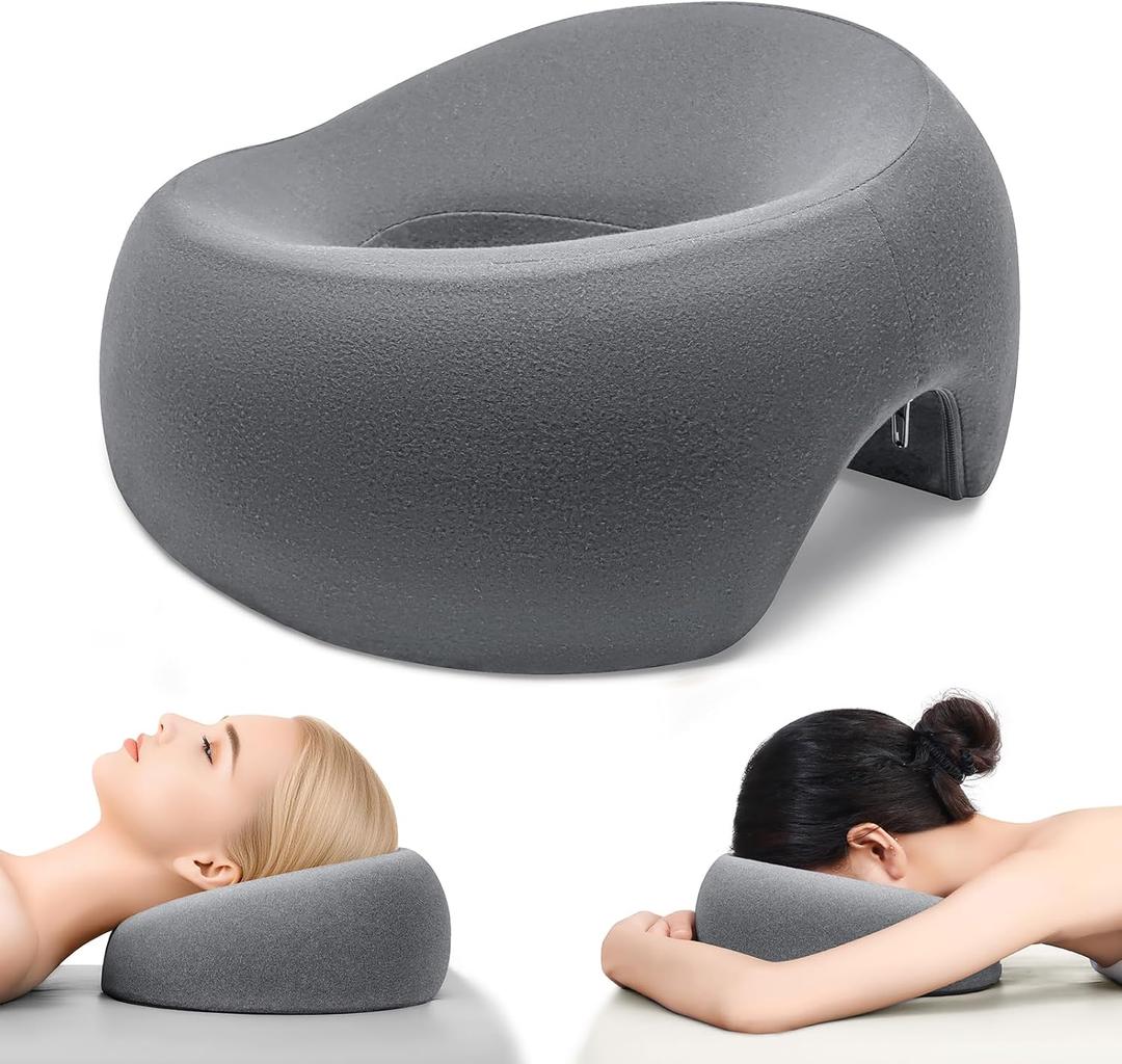 Face Down Pillow for Massage - Eye Surgery Face Pillow Suitable for Massage Beds and Home Sleep with Memory Foam and Removable Pillowcase (Grey)