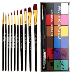 Face Painting Kit Non-toxic Body Paint Washable 18 Colors Facepaint Makeup Kit for Adults with 10 Face Paint Brushes for Halloween Party Cosplay Makeup (Color 001)