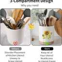 HAPPY KIT 7.6 Extra Large Kitchen Utensil Holder, 360 Rotating Utensil Holder for Kitchen Counter with 3 Removable Compartment, Housewarming Gift & Farmhouse Decor(Sunflower)